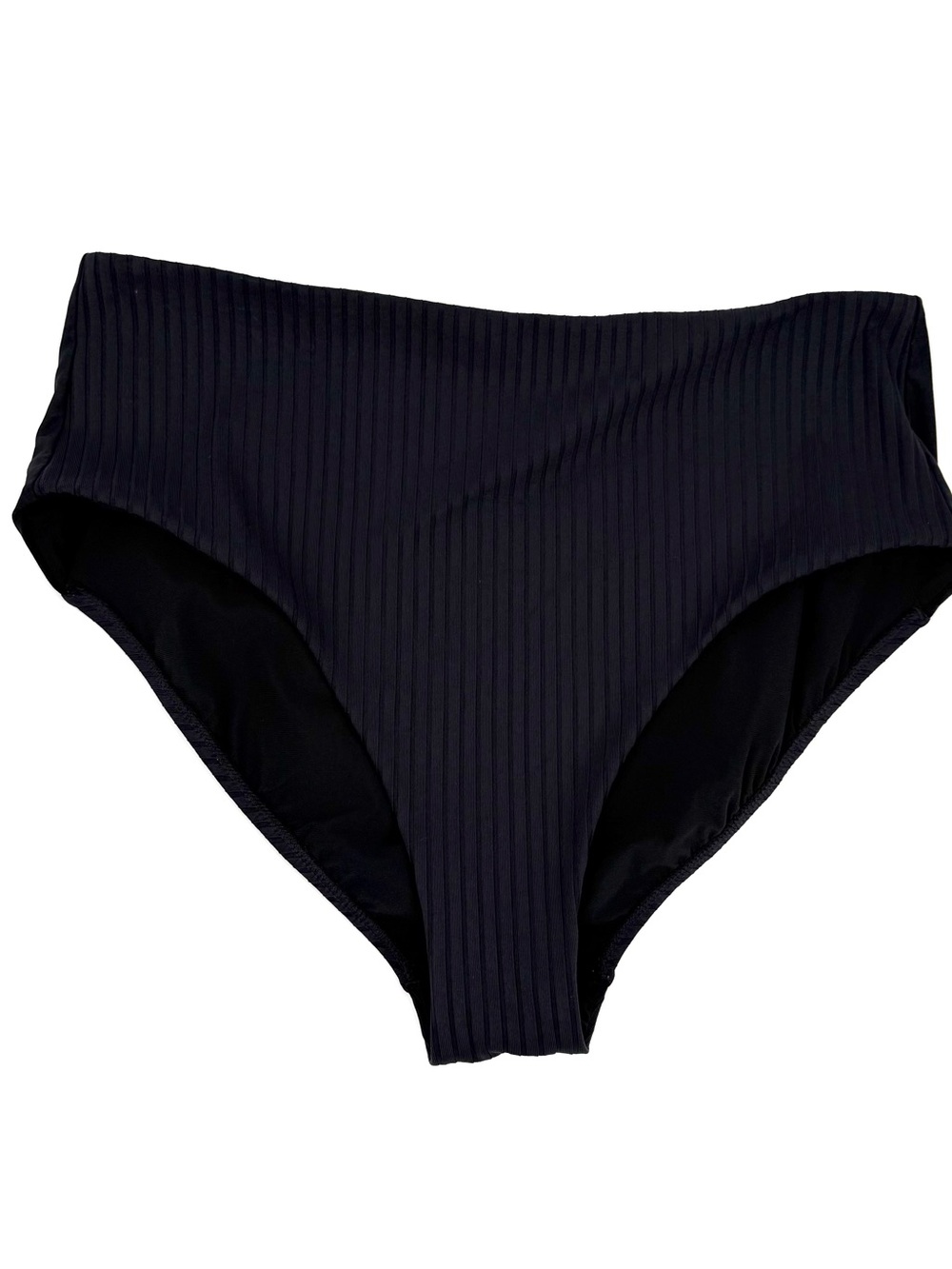 Athleta Ribbed High Waist Bikini Bottom Womens Size Large Black Stretch Swim